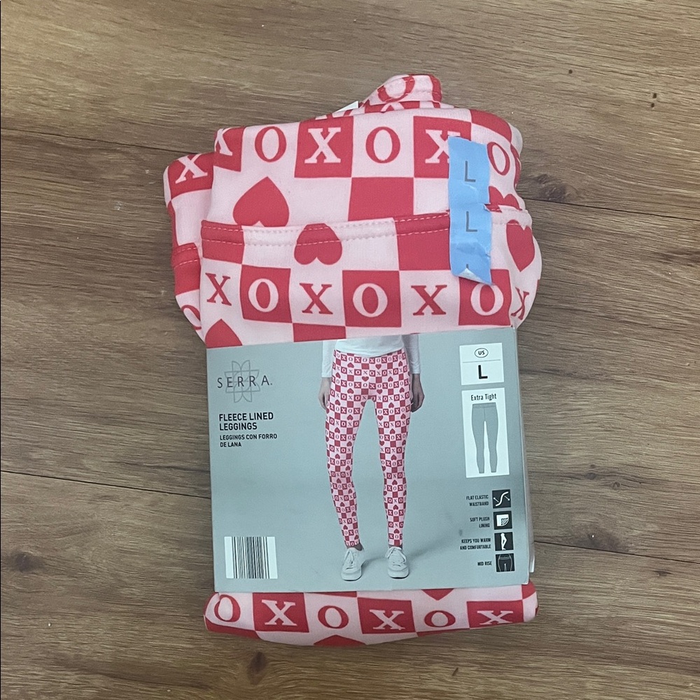 Serra Kids Fleece Lined Leggings - Pink and Red XO Pattern